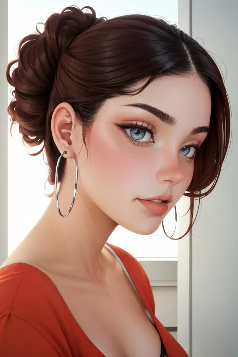 (low angle, closeup on face:1.2) photo of <lora:CandelaGallo_v1:1> CandelaGallo wearing makeup, she is wearing korean clothes, she is wearing hoop earrings, her hair is styled as slicked back lob hair, BREAK she is (in the terrace:1.1), soft bounced lighting, shot on Hasselblad 500CM, Ektar 100 ,8mm fisheye lens ,glitch style,