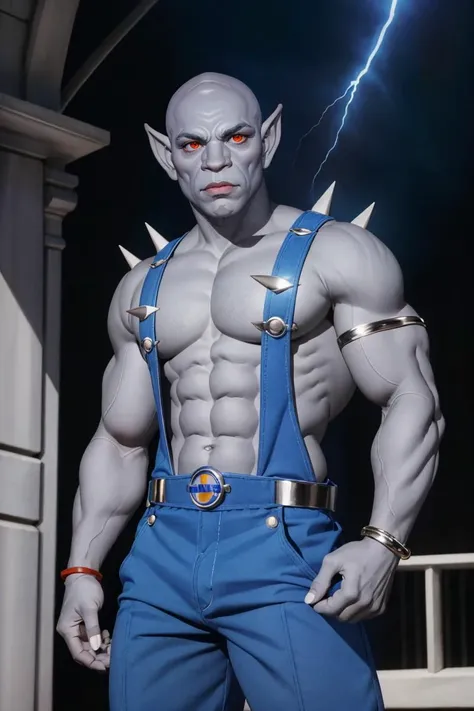 professional photo of panthro, blue overalls, spikes, eye of thundera, silver bracelet, red eyes, pointy ears, grey skin,
detailed skin, detailed eyes, bouncer,
photo made with Canon EOS in naturalistic style photography,
popular on artstation, popular on deviantart, popular on flicker,
<lora:panthro_v1:0.7:MIDD>