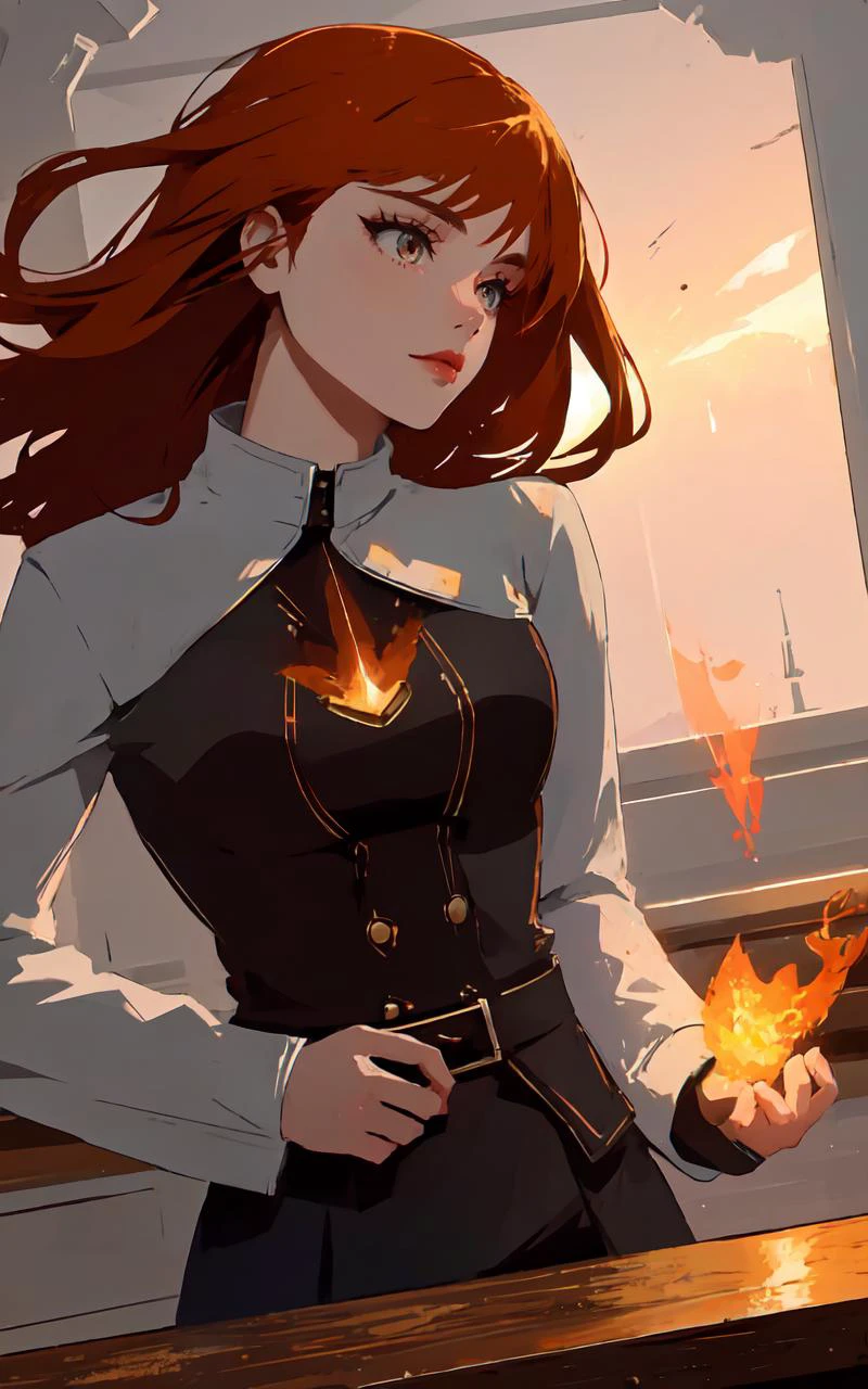 (perfect lighting:1.4),(dynamic photoshoot pose:1.2), (clothed, masterpiece, wide angle, cinematic establishing shot, young adult european woman, highly detailed background:1.2), volumetric lighting, subsurface scattering, dynamic pose, (special effects, color grading, fantasy aura), (Ember Mage:1.4), (Small Perky breasts:0.81), Smoldering ashes, ember glow, fire magic, warmth aura
