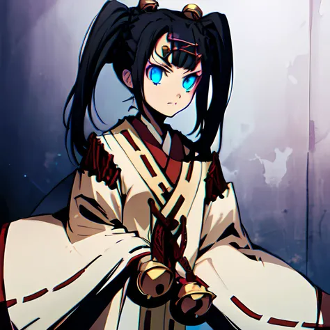 (masterpiece:1.1), (best quality:1.1), 1girl, Real light and shadow, anime face, 4k, 8k, wallpaper, epic, detail texture, ((1girl)), solo, cowboy shot, <lora:EyesGen:0.4> masterpiece, best quality, (blue eye:1.3), 1girl, looking a viewer, intricate iris, cowboy shot, <lora:RyuusuiMikado:1> ryuusui mikado, black hair, twintails, bell, hair ornament, jingle bell, hair bell, long hair, hairclip, brown eyes, japanese clothes, miko