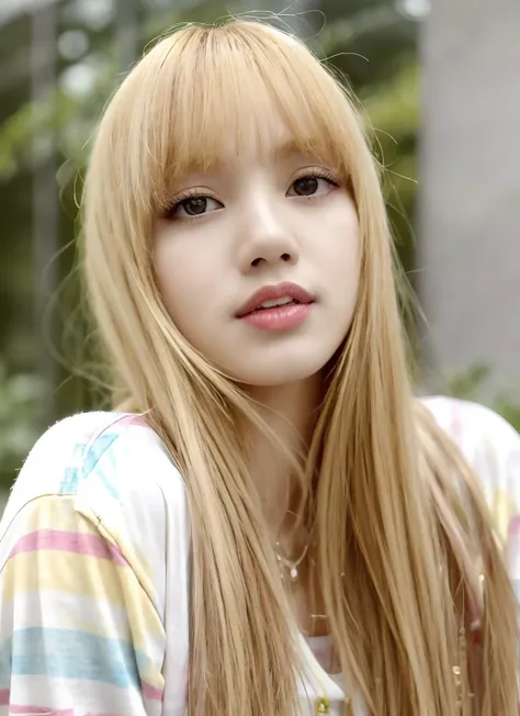 best quality, lisa, 1girl, solo, long hair, bangs, blonde hair, upper body, parted lips, teeth, lips, <lora:lisa_v1:0.7>