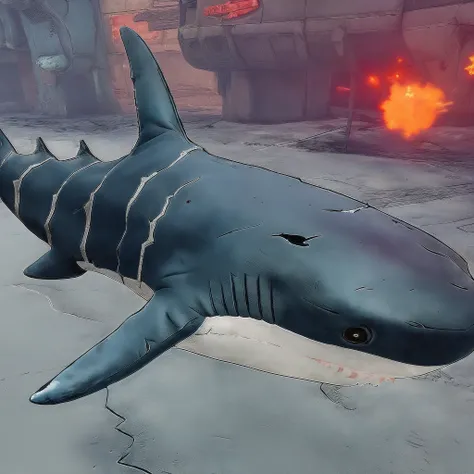 borderlands style, <lora:Blahaj:0.8> blahaj, (shark), 3D, 3d art, masterpiece, high quality, 4K