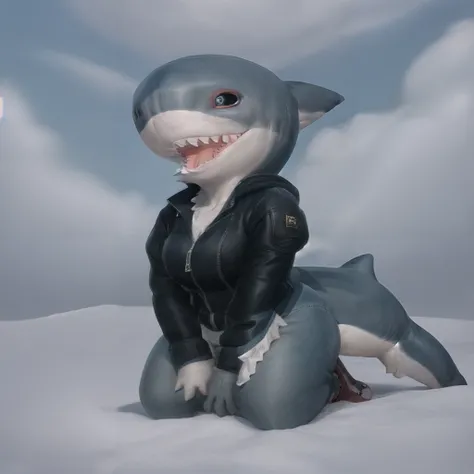 <lora:Blahaj:0.9> ((blahaj)), (shark), 1woman, furry, clothed, full body, head, teeth, mouth, a lot of small details, masterpiece, high quality, 4K