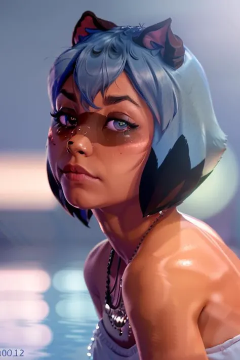 Cinematic film still, full body, <lora:michiruLora_v22N:1.5>, furry, raccoon | girl, multicolored eyes,two-tone hair, (high quality, best quality), animal nose, tail, ((detailed facial features)), ( detailed skin), intricate details, shallow depth of field, cinematic lighting, reflections, photographed on a Canon EOS R5, 50mm lens, F/2.8, HDR, 8k resolution,