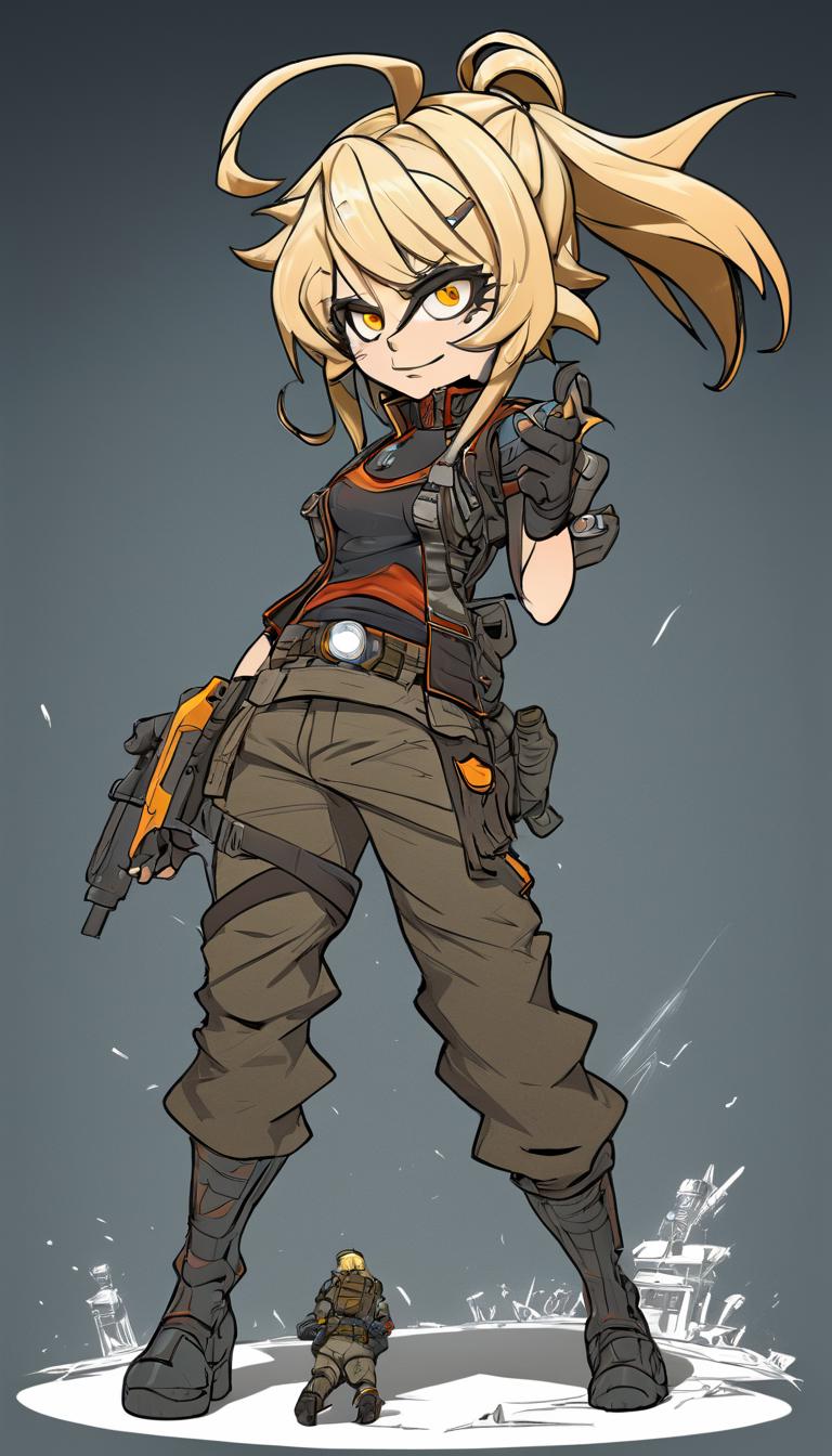 A drawing of a female character with a gun and a gun - SeaArt AI