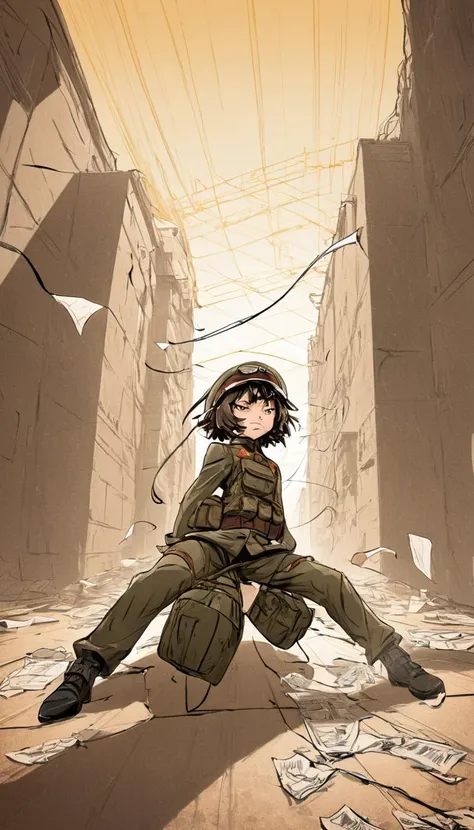 Cinematic scene, hero view, Tanya Degurechaff, Youjo Senki <lora:tanya_degurechaff_xl_v5:1>, action pose, masterpiece, best quality, high quality, highres, absurdres, (Anime Scene, Toonshading, Satoshi Kon, Ken Sugimori, Hiromu Arakawa:1.2), (Anime Style, Manga Style:1.3), Low detail, sketch, concept art, line art, webtoon, manhua, hand drawn, defined lines, simple shades, minimalistic, High contrast, Linear compositions, Scalable artwork, Digital art, High Contrast Shadows, glow effects, humorous illustration, big depth of field, Masterpiece, colors, concept art, trending on artstation, Vivid colors, dramatic
