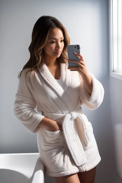 DEN_aiuchi_rika,
(taking a selfie in the bathroom mirror wearing a towel dressing gown, selfie:1.2),
bokeh, f1.4, 40mm, photorealistic, raw, 8k, textured skin, skin pores, intricate details  <lora:epi_noiseoffset2:1>, epiCRealism <lora:ClothingAdjuster3:-1>