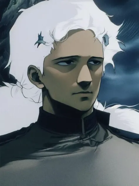 ( ngl ) ((drawing of a man with white hair portrait in vast gothic decrepit scenery at night, dark, dim light)) <lora:New Egg:1.2>