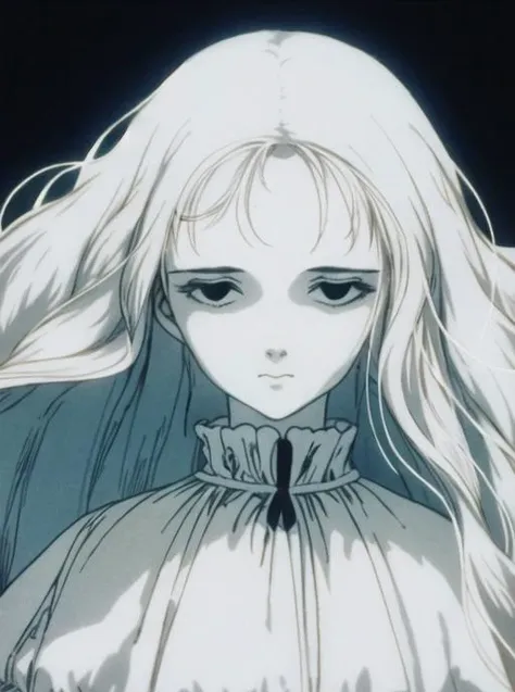 (pale girl with long white hair close-up, looking at viewer) wandering in a decrepit gothic scenery at night <lora:Egg V - 2nd training:1>