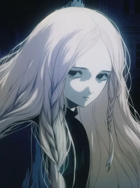 (pale girl with long white hair close-up, looking at viewer) wandering in a decrepit gothic scenery at night <lora:Egg V - 2nd training:1>