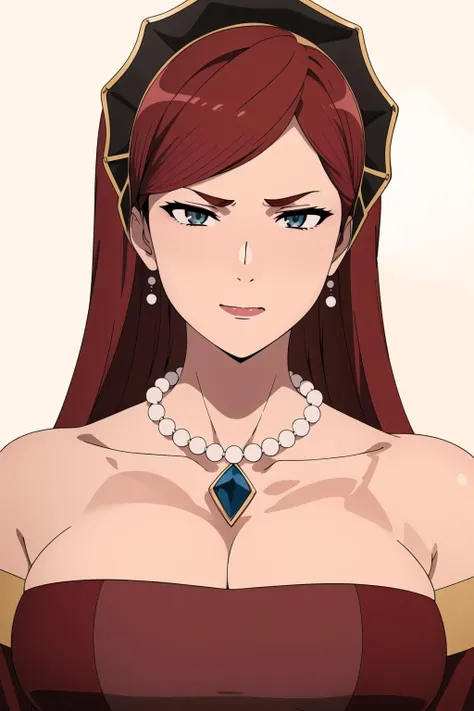 Simple White Background,
Standing at attention,
strapless,red dress,bare shoulders, cleavage, collarbone,Black Crown,
<lora:Hilda_Greyrat_Mushoku-KK77-V1:0.7>,pearl necklace,jewelry, gem,hoop earrings,
red hair, swept bangs,blue eyes,
<lora:Mariana_Luciano_NON_VIRGIN-KK77-V1:0.3>,<lora:more_details:0.1>,
1 girl, 20yo,Young female,Beautiful Finger,Beautiful long legs,Beautiful body,Beautiful Nose,Beautiful character design, perfect eyes, perfect face,expressive eyes,perfect balance,
looking at viewer,(Focus on her face),closed mouth, (innocent_big_eyes:1.0),Light_Smile,
official art,extremely detailed CG unity 8k wallpaper, perfect lighting,Colorful, Bright_Front_face_Lighting,shiny skin,
(masterpiece:1.0),(best_quality:1.0), ultra high res,4K,ultra-detailed,
photography, 8K, HDR, highres, absurdres:1.2, Kodak portra 400, film grain, blurry background, bokeh:1.2, lens flare, (vibrant_color:1.2),professional photograph,
(Beautiful,large_Breasts:1.4), (beautiful_face:1.5),(narrow_waist),