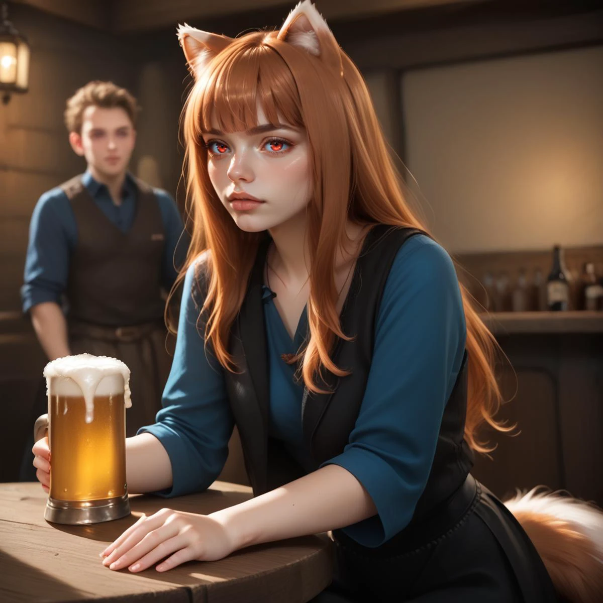 score_9_up, score_8_up, score_7_up, (masterpiece), (best quality), (ultra-detailed), (very aesthetic:1.2), intricate details, perfect composition, absurdres, romantic atmosphere,
realistic,
<lora:Velma:1>, <lora:holo_spice_and_wolf_pd_goofy_v1:1>, holo, brown hair, long hair, bangs, red eyes, wolf girl, wolf ear, femenine face,
<lora:43stl1ght1ngXLP2:0.5>, 43stl1ght1ng, <lora:Expressive_H-000001:0.8>, expressiveh, <lora:d3t41l3dXLP:0.5>, d3t41l3d, <lora:add-detail-xl:1>, zPDXLrl, <lora:Perfect_Eyes:1>, Perfect_Eyes, <lora:TeethXL:1>, TeethXL,