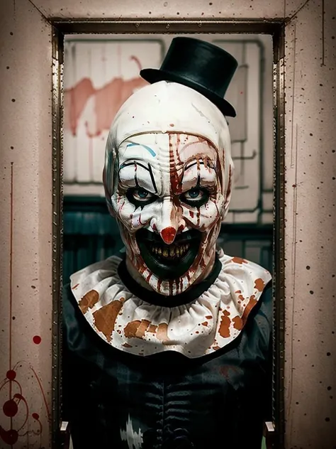 Art768 , a clown, full body, taking a selfie, peace sign, detailed eyes, photography, trending on artstation, sharp focus, studio photo, intricate details, highly detailed, by greg rutkowski <lora:Art768:0.7>