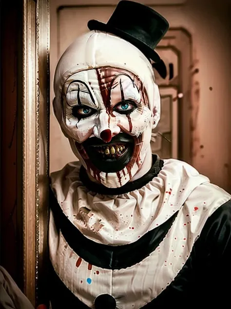 Art768 , a clown, full body, taking a selfie, peace sign, detailed eyes, photography, trending on artstation, sharp focus, studio photo, intricate details, highly detailed, by greg rutkowski <lora:Art768:0.7>