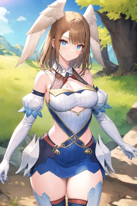 cosplay, multicolored eyes, (breast tattoo:0.7), thigh boots, outdoors