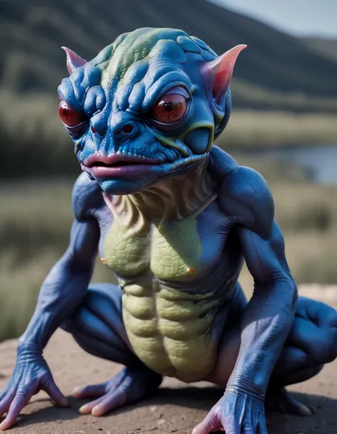 realistic photo of a (skrull:1.2) toad hybrid, tonal blue finishing LUT