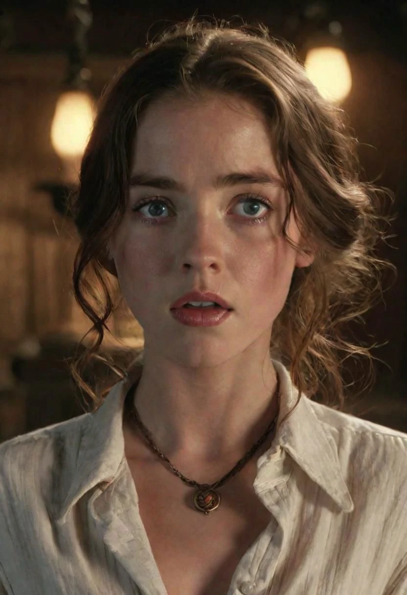 nsfw, highres masterpiece, award winning, medium full shot, a pretty cute irish girl, wearing nothing but an (19th century:1.2) cotton shirt, (completely unbuttoned shirt:1.2), opened shirt, parting lips, pleased, seductive, secretive, mysterious, ambiguous, exquisite lighting, intricately detailed, cinematic LUT