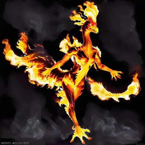 Jeniffer Lawrence Moltres hybrid made of fire,  <lora:Aether_Fire_v1_SDXL_LoRA:1>