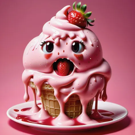 A slime girl made out of strawberry ice cream