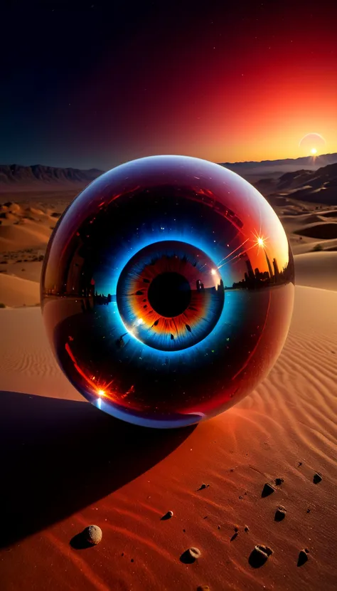 macro world, 8k dlsr, panoramic photograph with a hyperdetailed human sphere eye <lora:Elamite_Sphere:0.7>, lneon light trail on a macro glass, breathtaking night desert view, red glass_moon, night, powerful scene, soft focus, contrast and details, insanely detailed, insanely detailed, hyperrealistic, dramatic shadows, ultra hd, realistic, vivid colors, perfect composition, soft natural volumetric cinematic lighting, amazing shadows, masterpiece by Yvonne Coomber