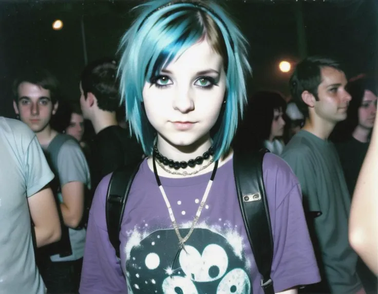 dusty old vintage photo of emo pop rave girl