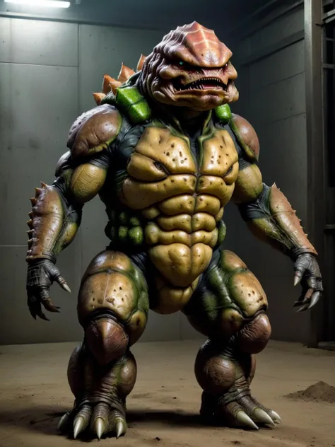 realistic photo of a humanoid krogan potato hybrid monster
