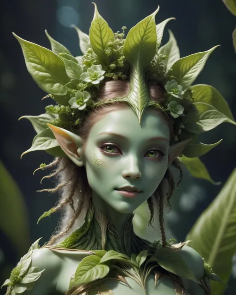 closeup of a young humanoid plant creature princess