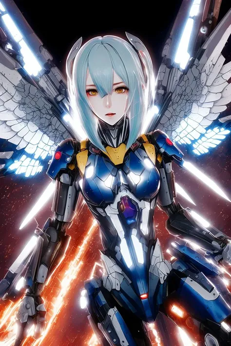 solo,masterpiece, best quality, girl,sliver hair,blue hair,mixcolored hair,machinery,machine wings,machinery girl,expressionless,upper body,yellow eyes,blue armor, <lora:MUSE_girlfriend_v2:0.5>, <lora:punishingGreyRaven_v10:0.8>