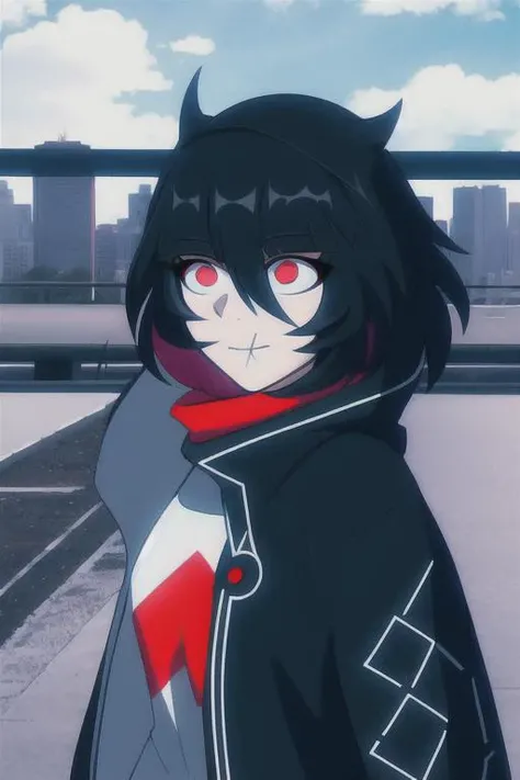 <lora:ScarletV2:1>, best quality, 1girl, black hair, red_eyes, park, city, outdoors, black jacket,