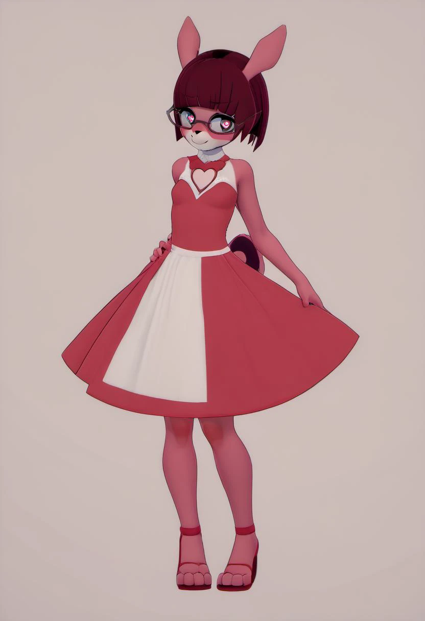 ((<lora:Makoto_from_LiL_for_PonyXL:1>, makoto, glasses, solo, blush, small breasts, blunt bangs) hybrid with (<lora:lovander-v3e10:1>lovander, anthro, female, heart-shaped furry chest, heart-shaped pupils)), standing, wearing a dress, full body, strong backlight, dramatic silhouette, score_9, score_8_up, score_7_up, score_6_up, score_5_up, score_4_up