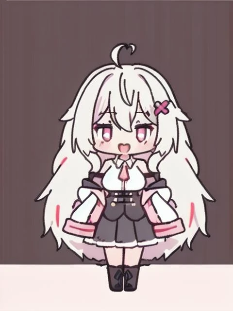1girl, full body, ahoge, white hair, bangs, bare shoulders, breasts, hair between eyes, hair ornament, large breasts, long hair, red eyes, hair ornament, BREAK, white shirt, looking at viewer, off shoulder, open mouth, pleated skirt, black skirt, sleeveless, sleeveless shirt, sleeves past wrists, smile, solo, virtual youtuber, boots, black socks, legwears, indoors, jacket <lora:ErisLora-10:0.6>
