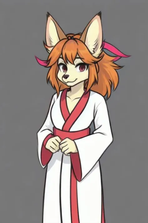 ketsukaneceroba, hair ribbon, hair bell, furry, kimono