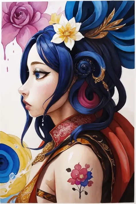Colorful, multiple colors, intricate detail, splash screen, photorealistic, intricately detailed fluid gouache painting, calligraphy, acrylic, watercolor art, Masterpiece, best quality, 1girl, <lora:kwFemaleBeta32_v13:0.6>