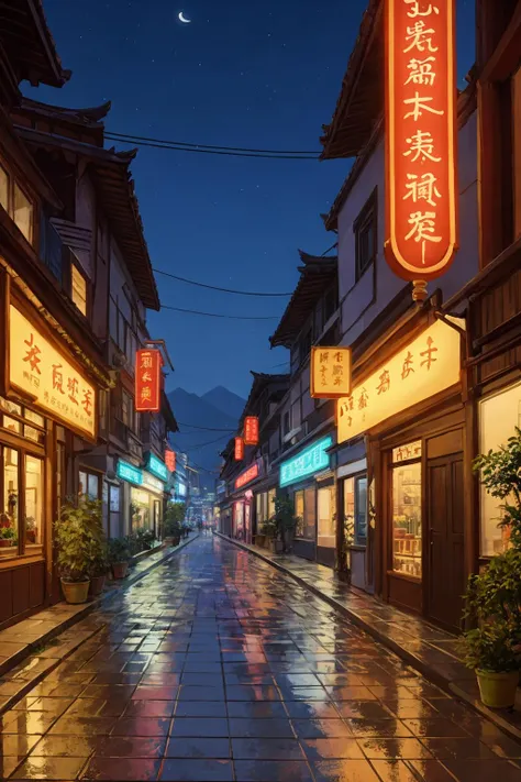 high quality, night street,chinese ancient architecture,