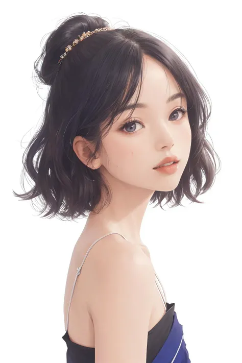 1girl,solo,black hair,realistic,lips,masterpiece,best quality,skin texture,Camisole,Kimono, milestone celebration, white background, camisole