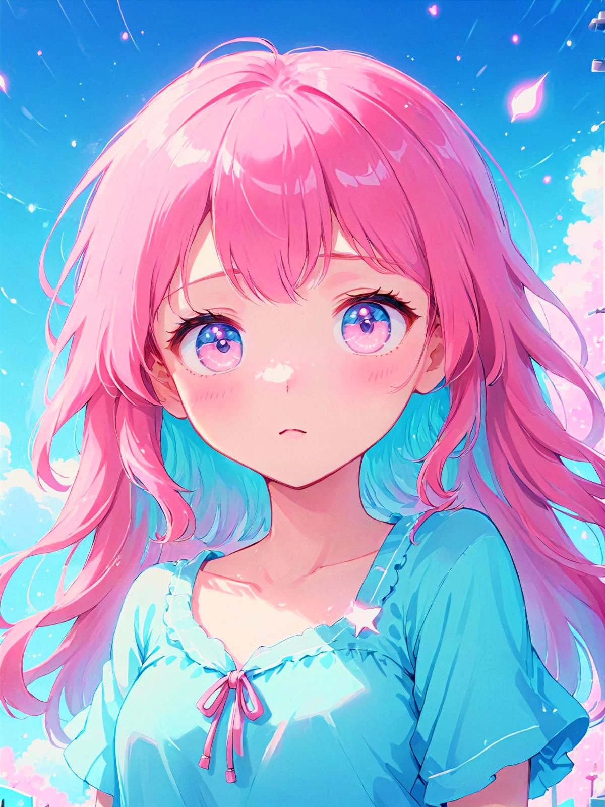 ((masterpiece)) (flat) (flat animation) (flat anime style) Cute slender 20 year old Asian girl posing for the camera. Blushing, soft pink blushing cheeks, freckles. Extremely detailed, intricate attention to detail. Kawaii. Cute. Lovable. <lora:KawaiiTechXL:0.8> kawaiitech, cute pastel colors. Powerful hot pink, light electric blues. Whimsical. Magical. Dreamy, dream-like. High contrast, high saturation, vivid colors. <lora:stylesqueeze_v3_xl:0.8> <lora:anime_sdxl_v2:0.8> anime <lora:xl_more_art-full_v1:0.5> <lora:Dreamyvibes artstyle SDXL - Trigger with dreamyvibes artstyle:0.5> Dreamyvibes Artstyle