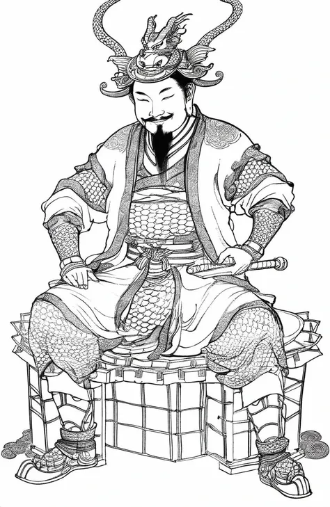 chinese lineart, smile, sitting, dragon gate,golden,
<lora:å½ç»çº¿æé£T1:0.6>