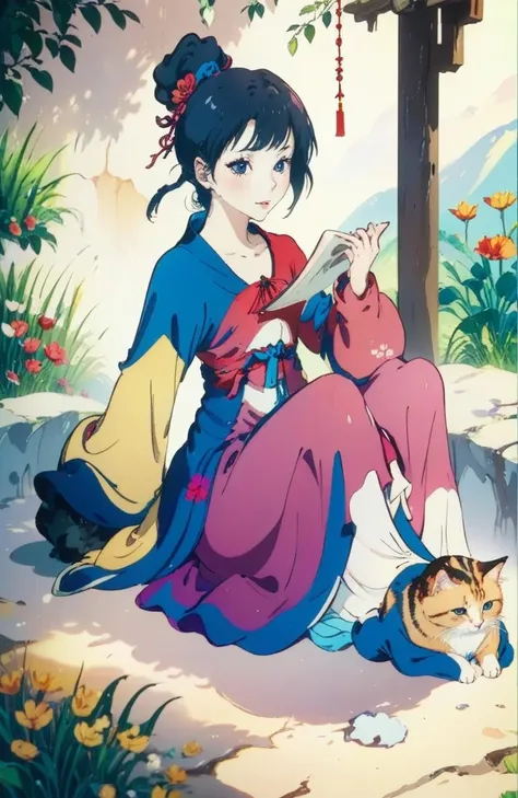 chinese lineart, 1girl, sitting, cat, colourful,
<lora:å½ç»çº¿æé£T1:0.7>
