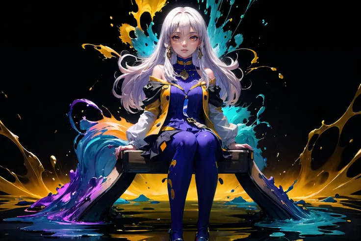 (highly detailed:1.3),
1girl, solo, (full body,:1.2), (blue background:1.1), (sitting:1.2),
<lora:fireemblem_ordelia:0.75>, lysitheatimeskip, hair ornament, purple dress, long sleeves orange eyes, (shy:1.3), <lora:edgChicJackets:0.6>, edgCJ, wearing edgCJ, chic jacket, (happy:1.2),
Ultra-detail, (highres:1.1), best quality, (masterpiece:1.3), cinematic lighting, <lora:add_detail:0.5>, <lora:epi_noiseoffset2:1>,
(highly detailed face and eyes:1.3),
BREAK
(Let colors flow and explode in fluid motions, with blending gradients, color splashes, and abstract forms that give the impression of a chaotic and ever-changing visual feast:1.4), (Black color:1.1), (Acid Green color:1.2), (Sapphire Blue color:1.1),