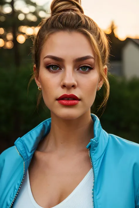 masterpiece, best quality, (photorealistic:1.4),
cinematic lighting, coherent light, coherent shadows, depth of field, RAW photo, 8K UHD, ultra high resolution,
1girl, detailed eyes, detailed skin, <lora:ZH_JessicaG_v1:1>, (close-up of zh_jessicag), realistic, blonde hair, hair bun, lipstick, jewelry, makeup, outdoors, (dress, jacket)