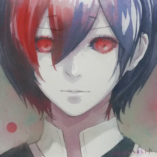(touka_kirishima), red eyes, 1girl,flamboyant, style of sui ishida, tokyo ghoul, zoomed in on face, focused on face, blue highlights,looking at viewer,watercolor, manga, mangaka <lora:TKG_Sui Ishida:0.79> <lora:toukaKirishima_v10:1>