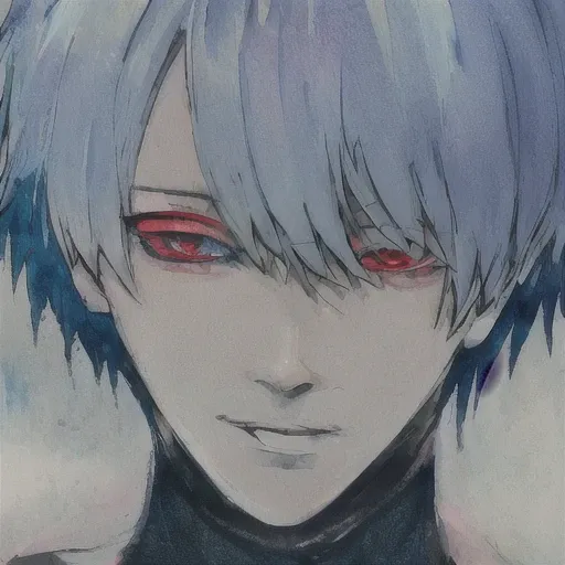 (kaneki ken), 1boy,flamboyant, style of sui ishida, tokyo ghoul, zoomed in on face, focused on face, blue highlights,looking at viewer,watercolor, aristocratic youth, <lora:TKG_Sui Ishida:1> <lora:Kaneki Ken:1>