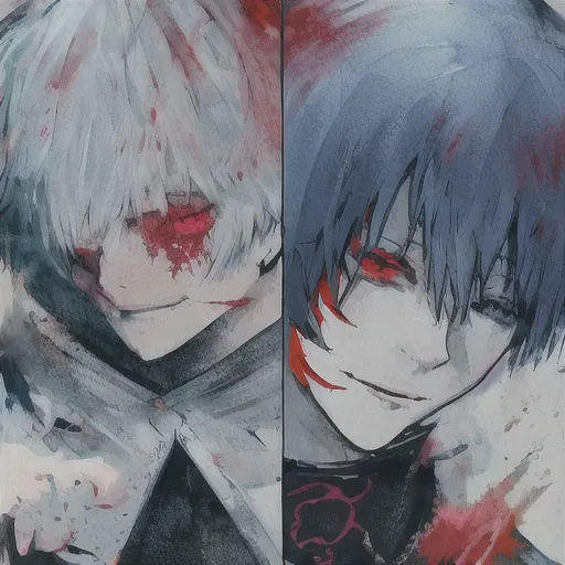 (kaneki ken), red eyes , 1boy,flamboyant, style of sui ishida, tokyo ghoul, zoomed in on face, focused on face, blue highlights,looking at viewer,watercolor, aristocratic youth, <lora:TKG_Sui Ishida:1> <lora:Kaneki Ken:1>