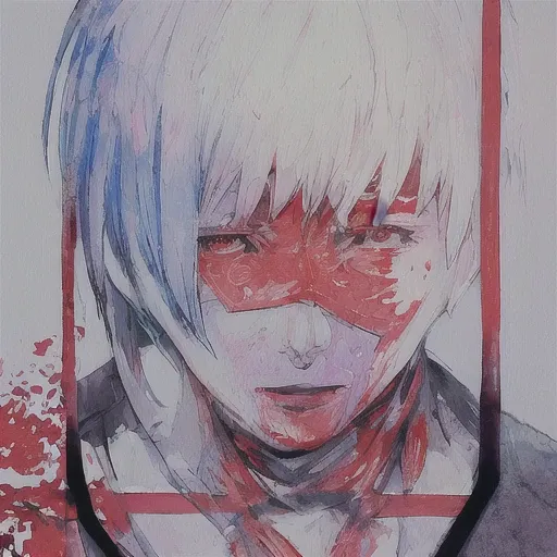 (kaneki ken), 1boy,flamboyant, style of sui ishida, tokyo ghoul, zoomed in on face, focused on face, blue highlights,looking at viewer,watercolor, aristocratic youth, <lora:TKG_Sui Ishida:1> <lora:Kaneki Ken:1>