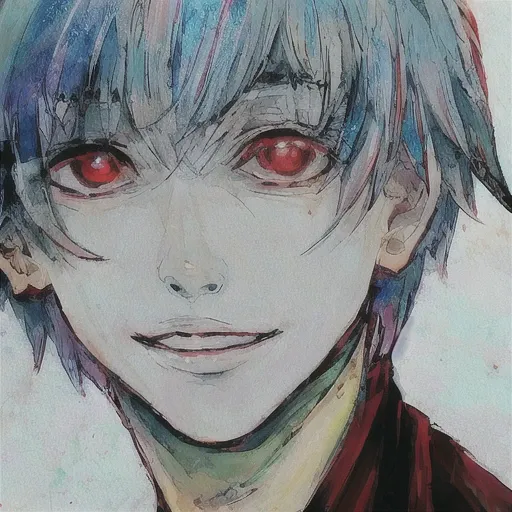 (kaneki ken), 1boy,flamboyant, in the style of sui ishida, tokyo ghoul, zoomed in on face, focused on face, blue highlights,looking at viewer,watercolor, aristocratic youth, <lora:TKG_Sui Ishida:1> <lora:Kaneki Ken:1>