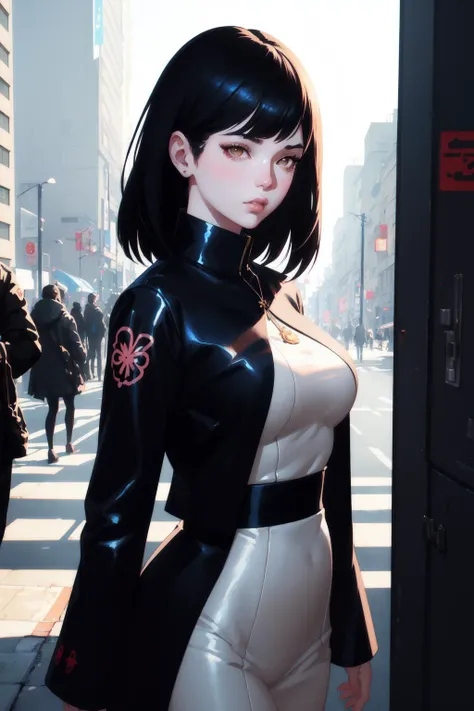 elegant girl in urban outfit, cute fine face, rounded eyes, digital painting, fan art, pixiv, by Ilya Kuvshinov, katsuhiro otomo ghost-in-the-shell, magali villeneuve, artgerm, Jeremy Lipkin and Michael Garmash and Rob Rey