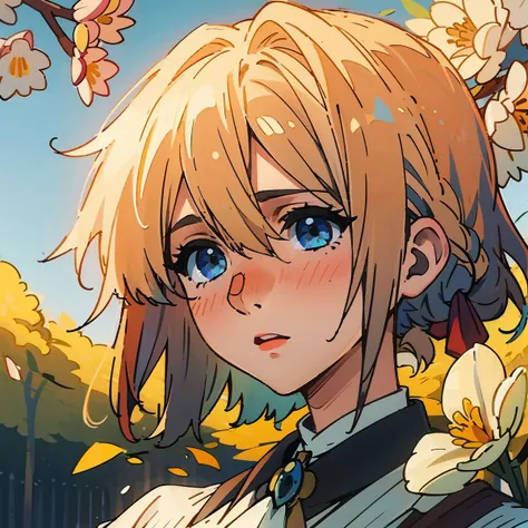((masterpiece, best quality)), violet, garden, flower, blonde hair, long face, close-up,
((warm spring)), depth of field,<lora:Ever garden:1.2>,