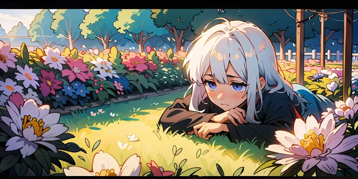 ((masterpiece, best quality)), violet, garden, flower, sliver hair, long face,
((wrom spring)), depth of field,<lora:Ever garden:0.8>,