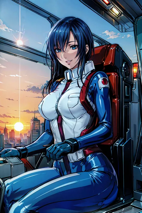 <lora:more_details:0.25>,
<lora:flat2:-0.35>,
Highly detailed, High Quality,masterpiece, best quality, hyres,intricate detail, extreme detail,
dark blue eyes,
gradient hair,long hair, hime cut,hair over one eye,
1girl,
large breasts, slender,parted lips,
tsurime, long eyelashes, makeup,eyeshadow,
smile,
sitting,
(plugsuit:0.6), (exoskeleton:1.1), bodysuit, pilot suit, flight_suit,helmet,
(gundam seed:1.2), mobile suit,
pantyshot,
(in cockpit, cockpit,:1.1)
Mscockpit, cockpit,  <lora:mscockpit:0.5>,
sunset, sunset glow,
hrm, <lora:Oda_non_style_v01:0.7>,