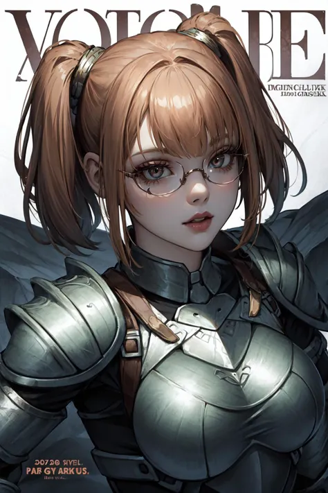 1girl, <lora:L2Gnome:0.4> l2gnome, split hair, gnome ,sunglasses,looking at viewer, (Damascus steel armor:1.4), big breast,model poses,vogue \(magazine\), neon text,suspender, makeup,(metal shine:1.3),
,(best quality:1.3), (masterpiece:1.3), medium breast, close-up, (pink magazine cover:1.2),